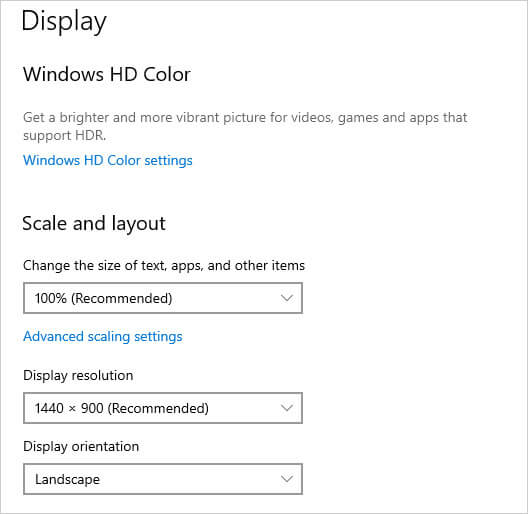 Display settings