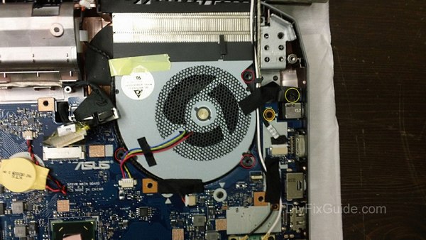 Remove three screws securing the right fan