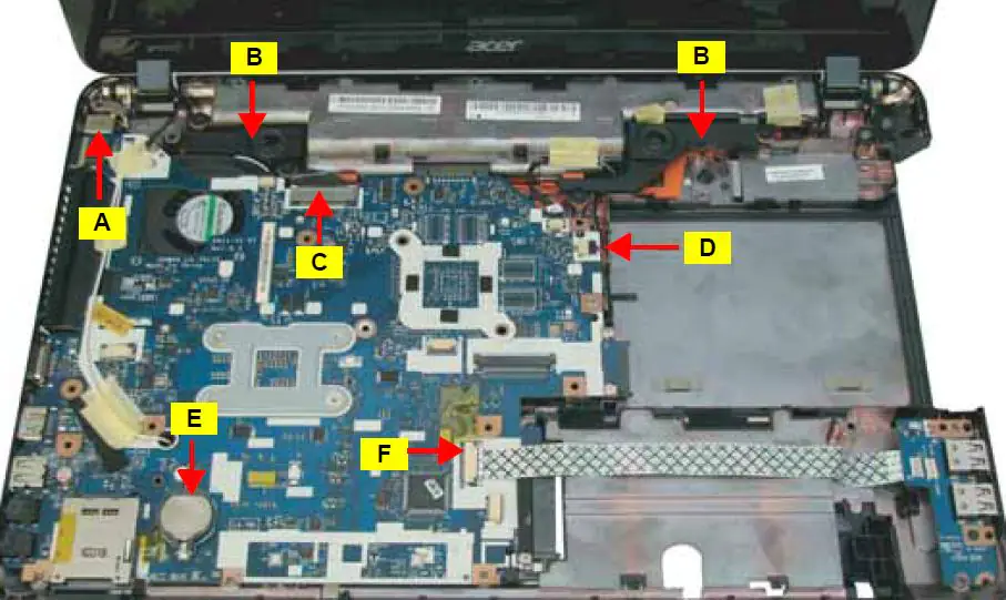 Close-up of the laptop after removing the palm rest