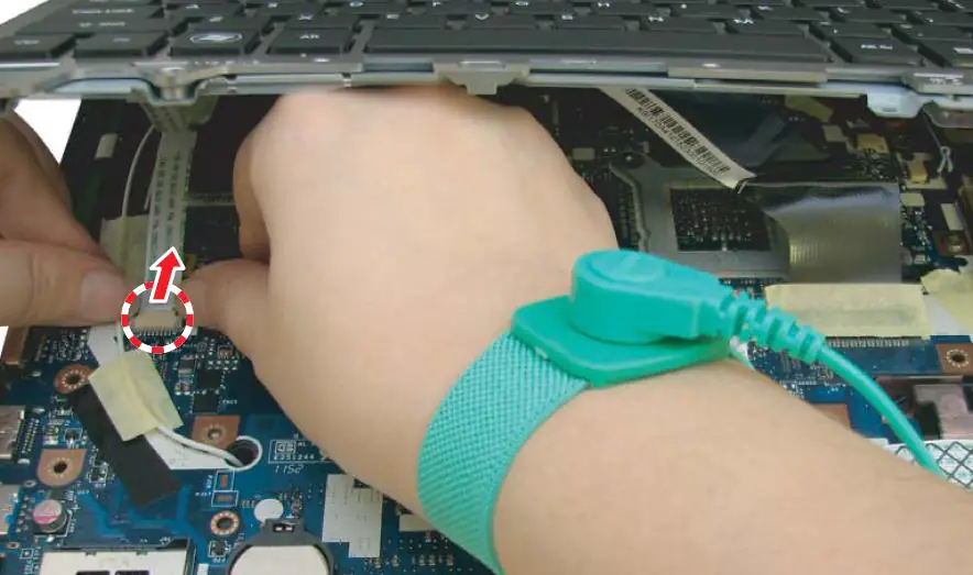 Unplug the backlight cable and keyboard cable