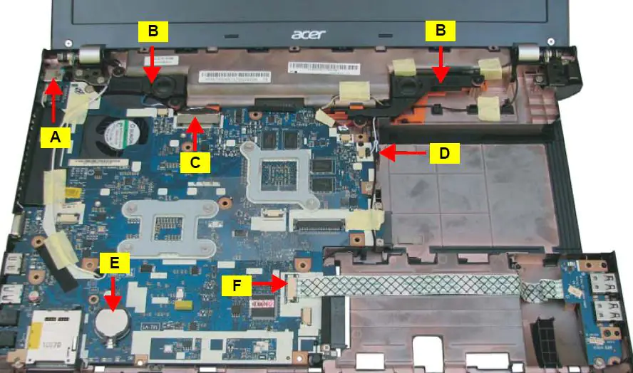 Close-up of the laptop after removing the palm rest