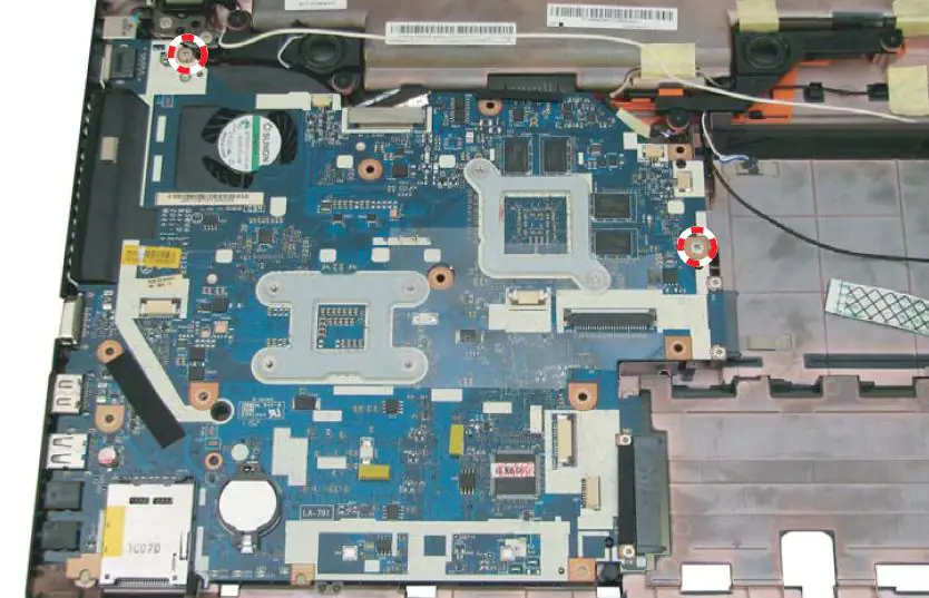 Remove the two screws securing the motherboard