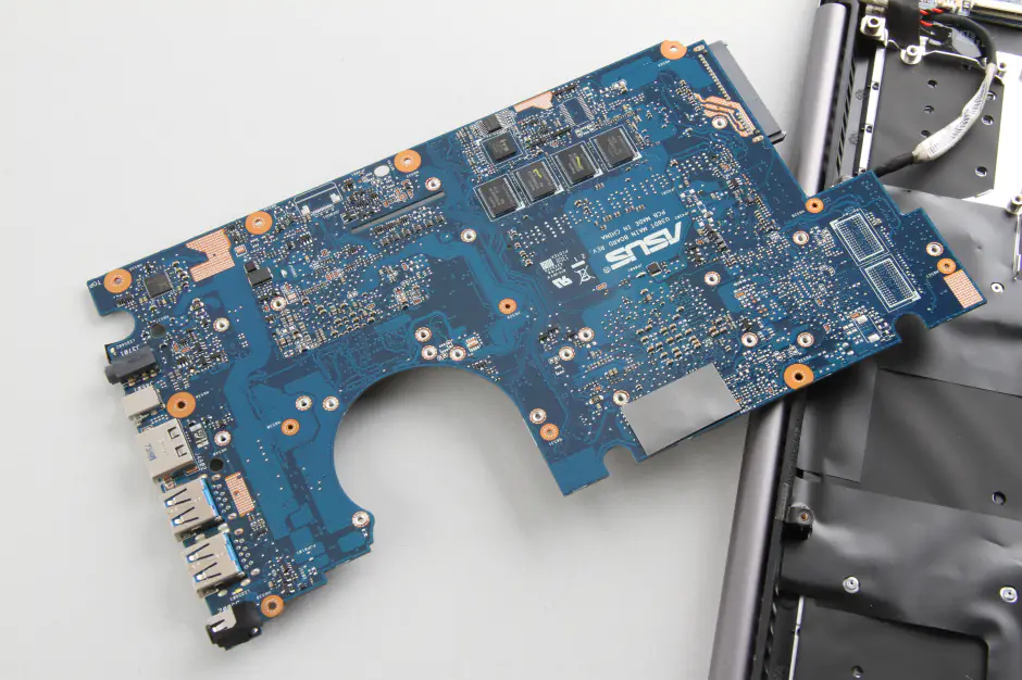 Close-up of the back of the motherboard