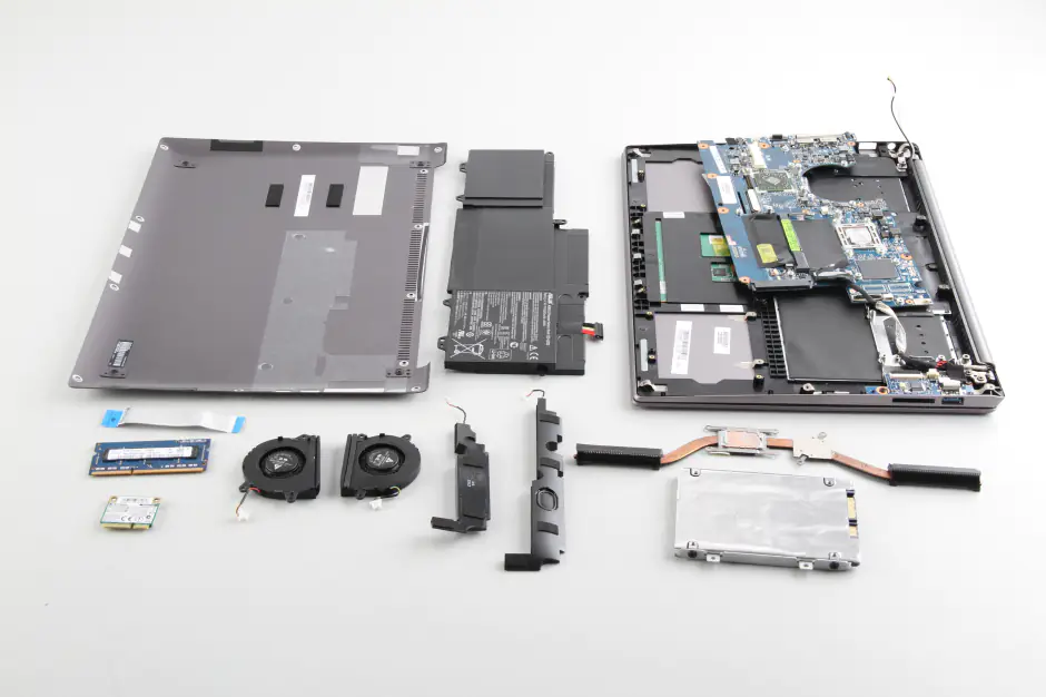Close-up of all removed parts