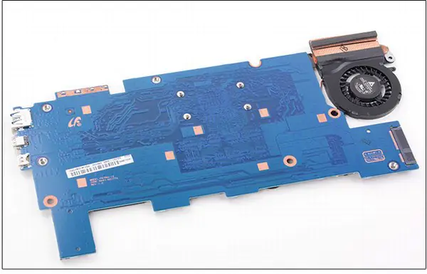 Close-up of the back of the motherboard