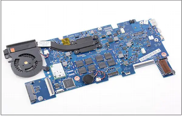 Close-up of the motherboard