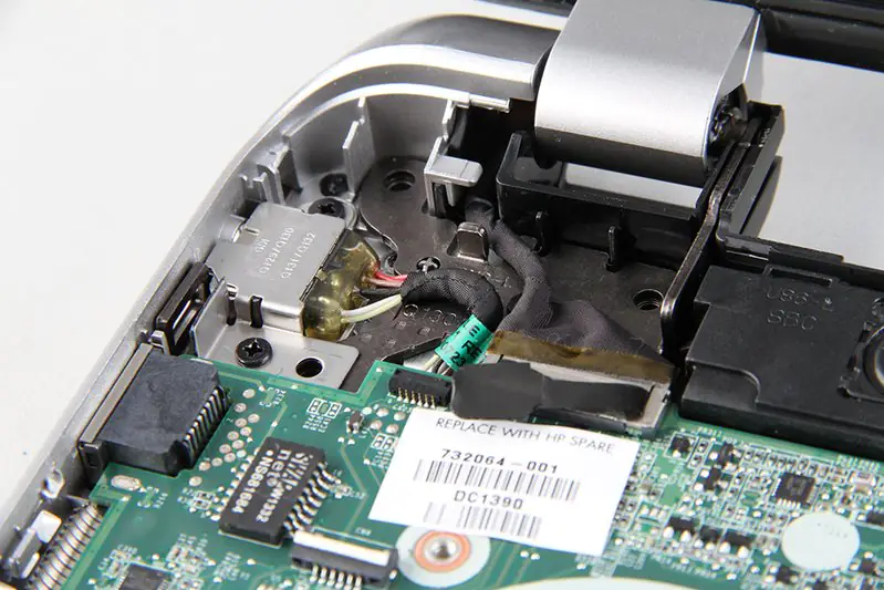 Close-up of the power connector