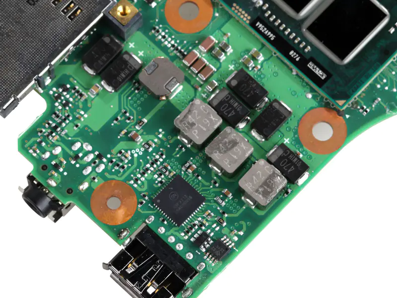 Close-up of components on the motherboard