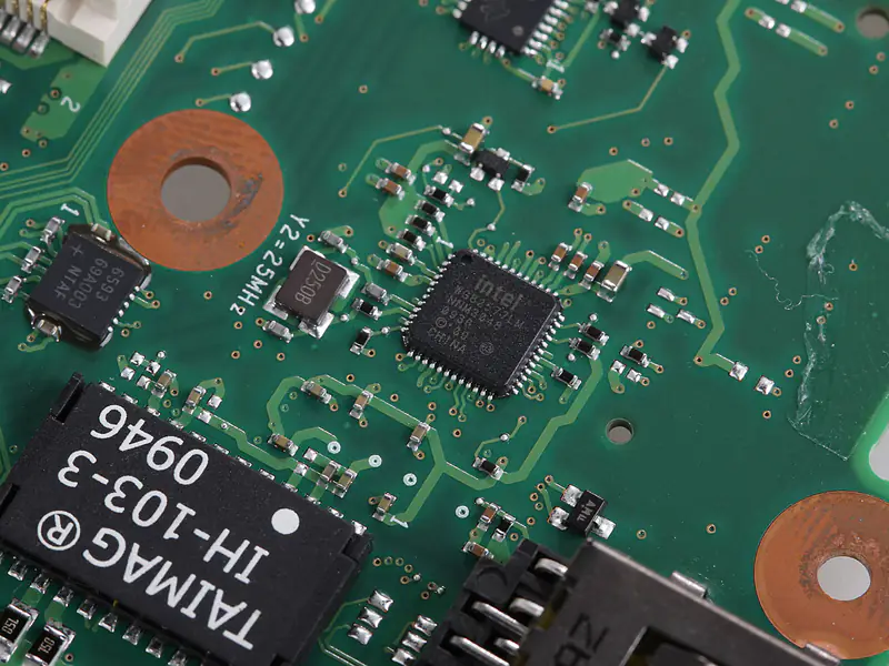 Close-up of components on the motherboard