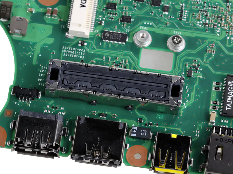 Close-up of components on the motherboard