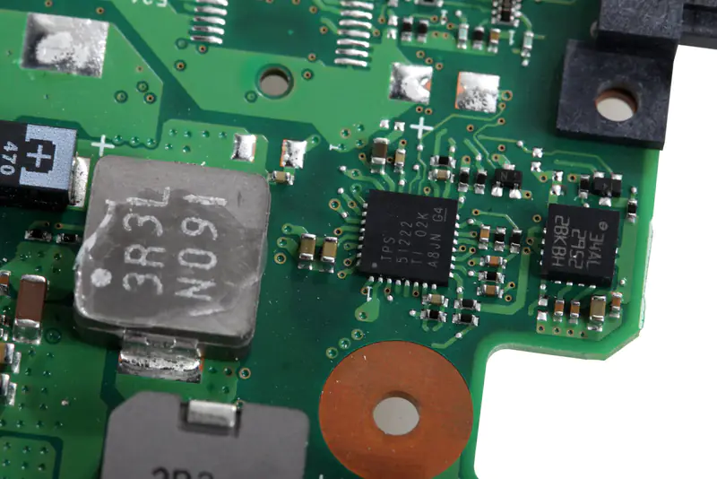 Close-up of components on the motherboard