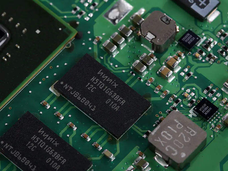 Close-up of components on the motherboard