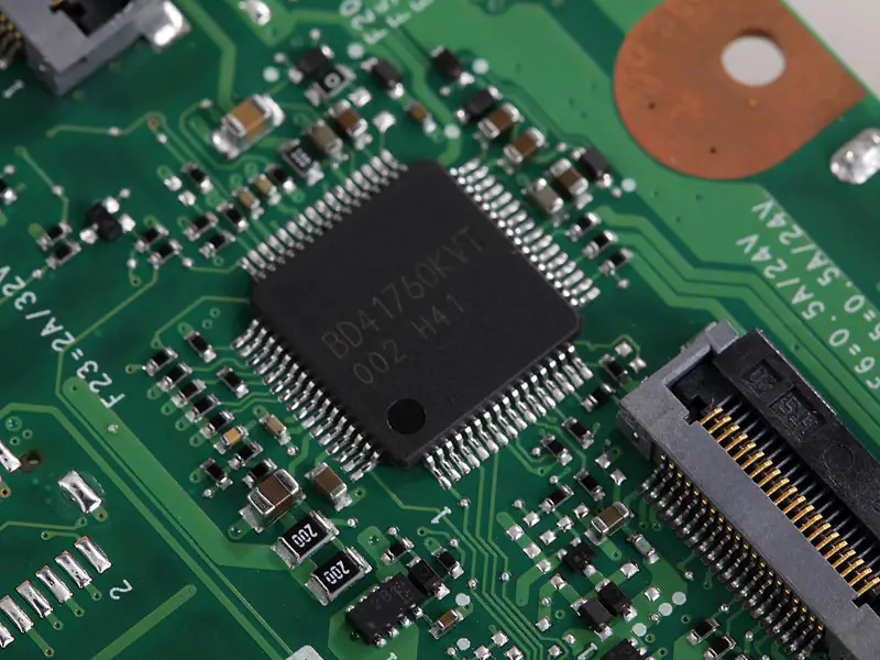 Close-up of components on the motherboard