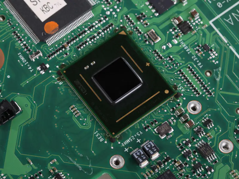 Close-up of components on the motherboard