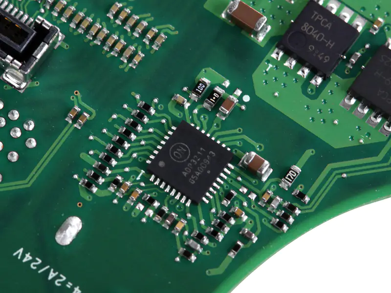 Close-up of components on the motherboard