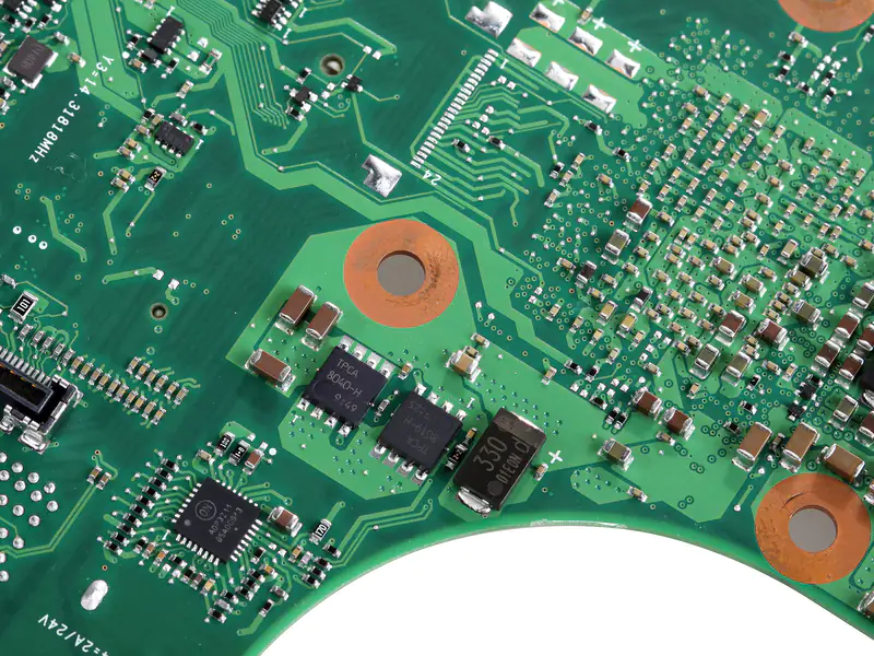 Close-up of components on the motherboard