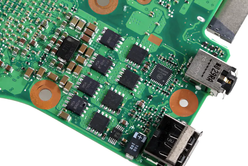 Close-up of components on the motherboard