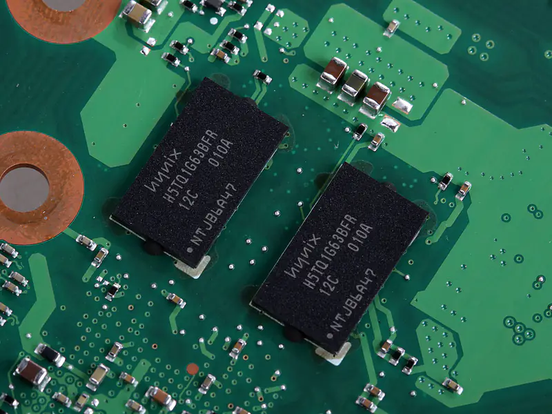 Close-up of components on the motherboard
