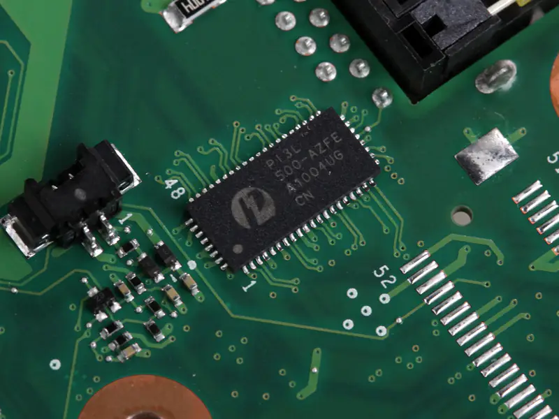 Close-up of components on the motherboard