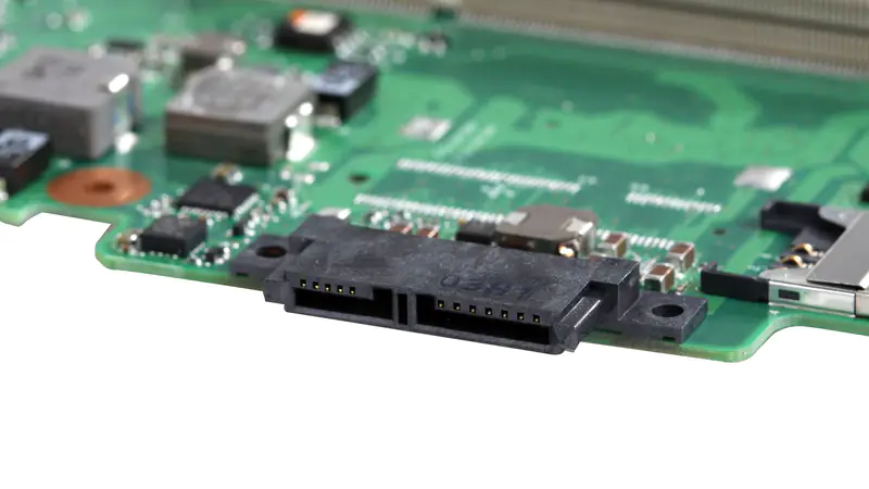 Close-up of ports on the motherboard