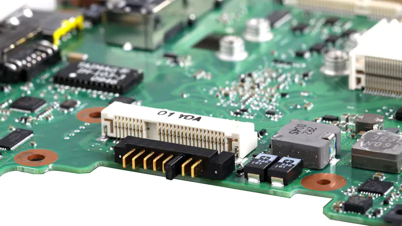 Close-up of ports on the motherboard