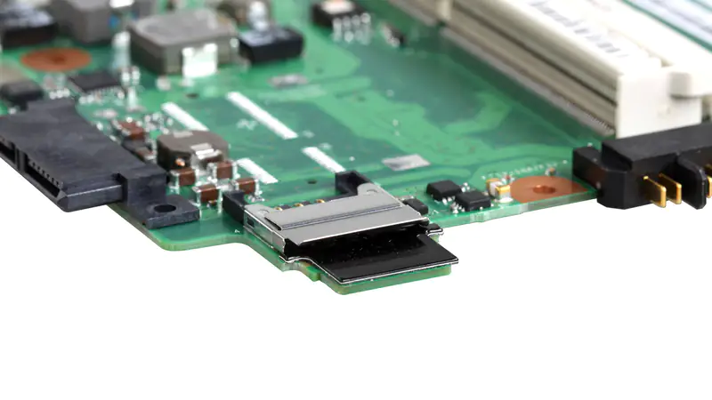 Close-up of ports on the motherboard