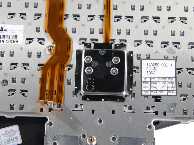 Close-up of the back of the keyboard