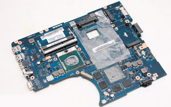 Close-up of the motherboard