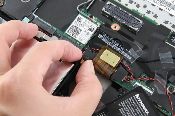Disconnect the battery connector from the motherboard