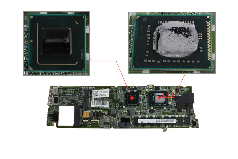 Close-up of the processor and graphics card