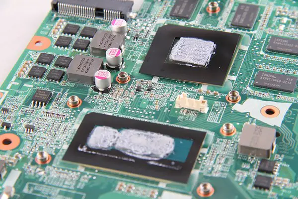 Close-up of the graphics card and processor