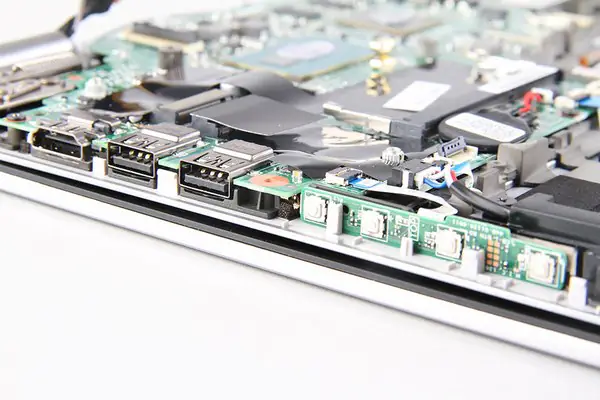 Close-up of the ports on the motherboard