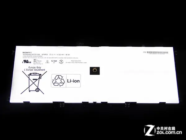 Close-up of the Li-ion battery