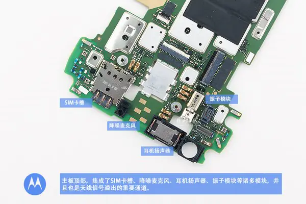SIM card slot, microphone, speaker, and vibrator module