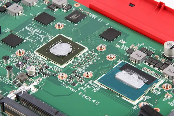 Close-up of the graphics card and processor