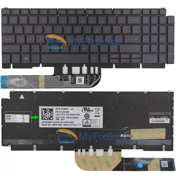 Red backlit Keyboard for Dell G15 5510 5511 5515 5520 5521 5525