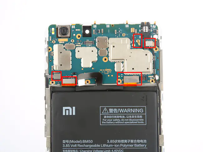 Disconnect the five connectors from the motherboard