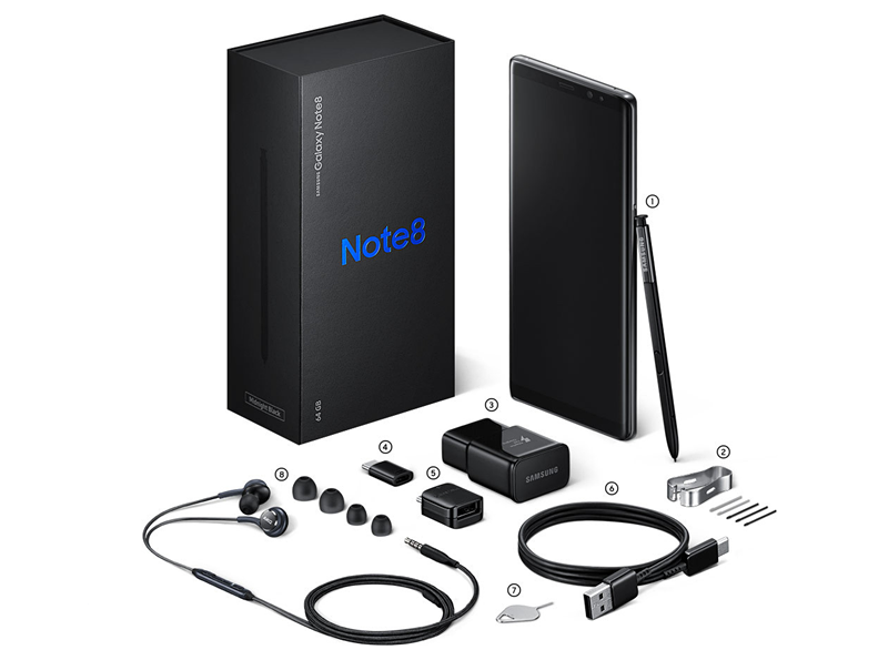 Culpa Beca Violeta Samsung Galaxy Note 8 comes with packing box full of accessories
