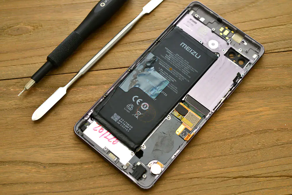 Close-up of the phone after removing the motherboard