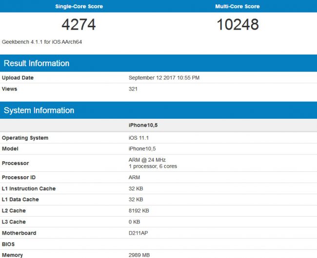 iPhone10,5 Geekbench