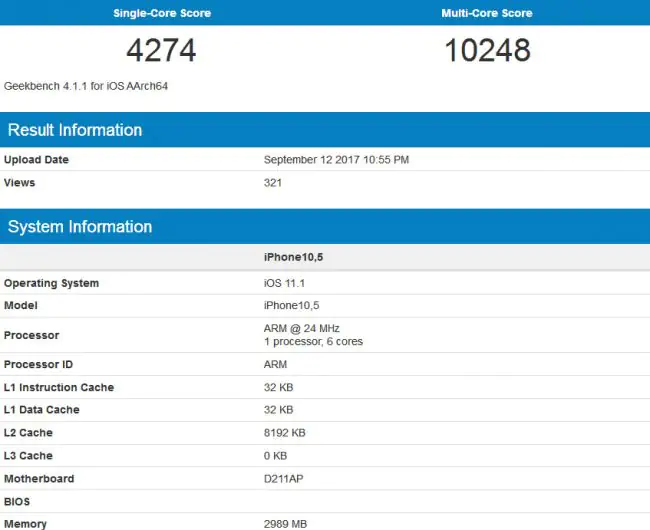 iPhone 10,5 Geekbench