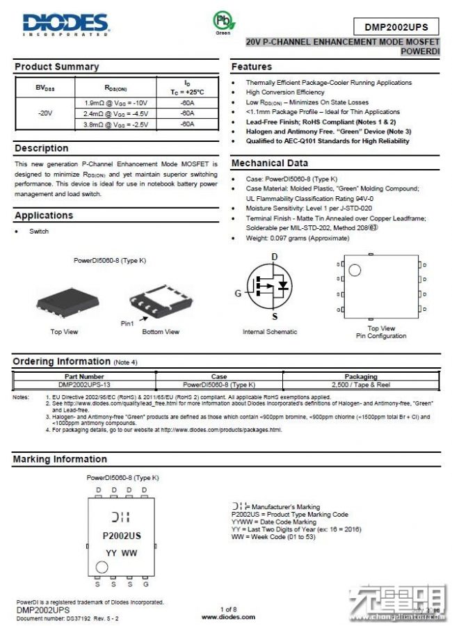 Diodes PMOS DMP2002UPS