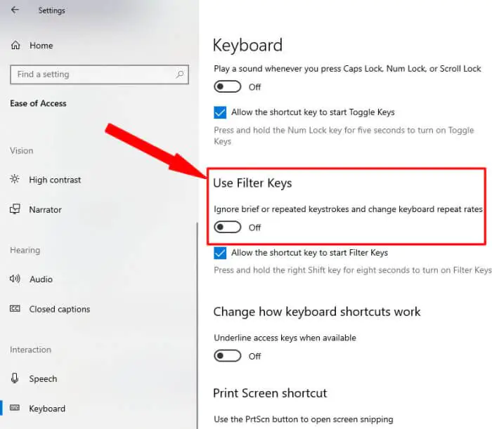 Filter keys