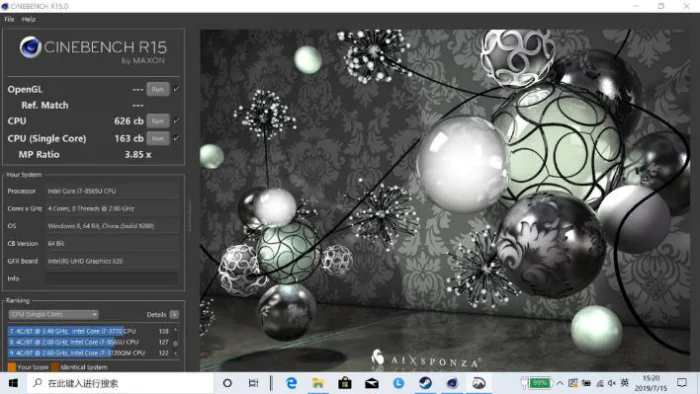 CPU score on Cinebench R15