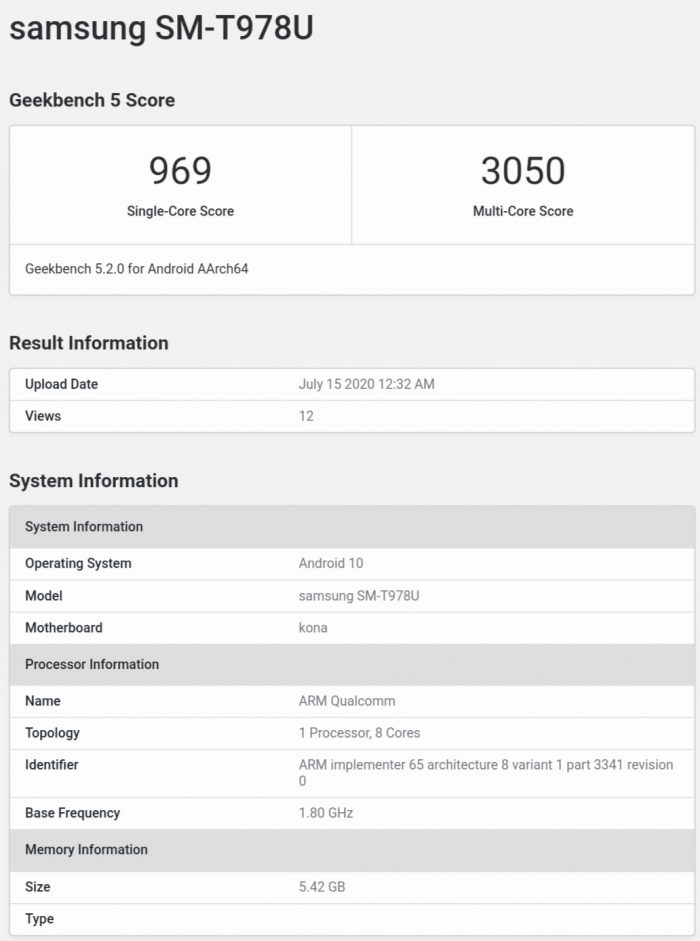 Galaxy Tab S7+ 5G Geekbench