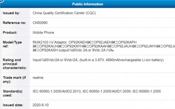 Realme 7i CQC Certification