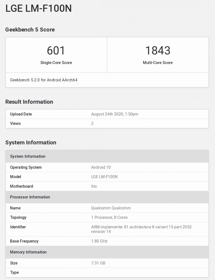 LGE LM-F100 Geekbench