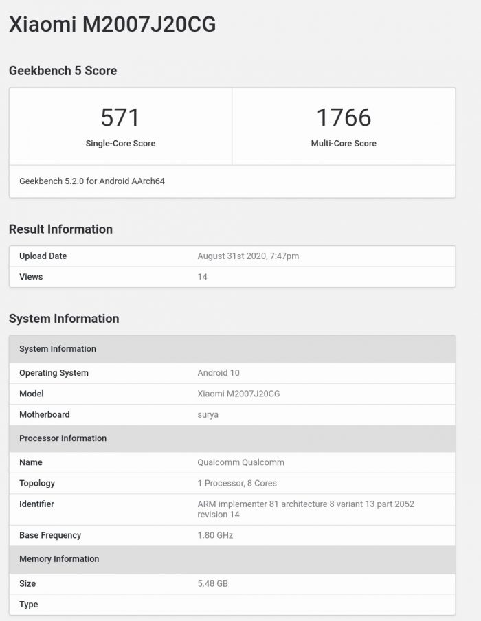 Poco X3 Geekbench