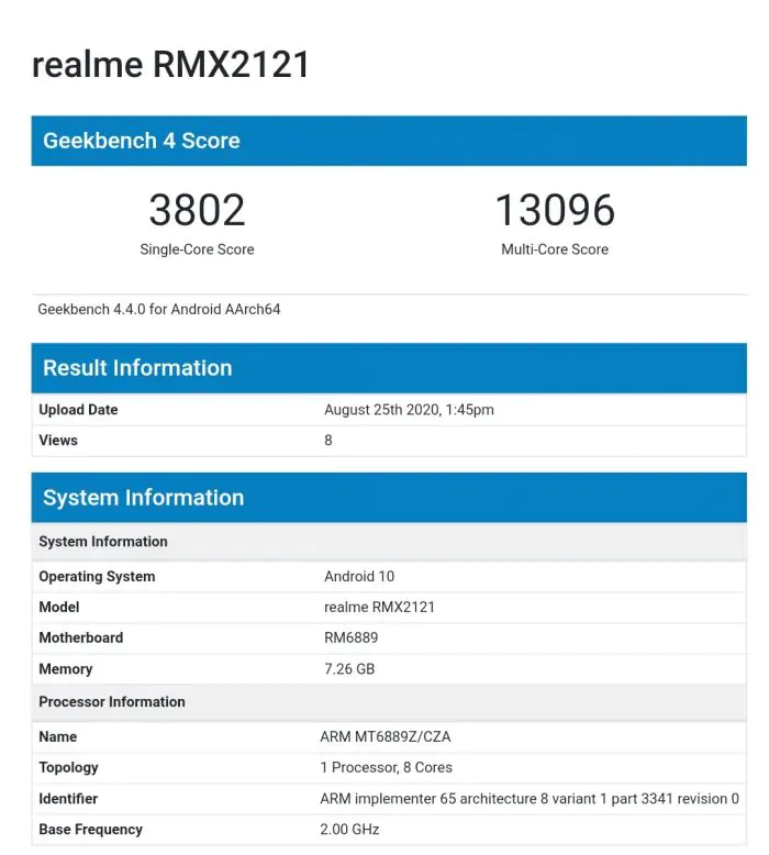 RMX2121 Realme X7 Pro Geekbench RMX2121 Geekbench