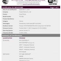Huawei Mate X2 Wi-Fi Alliance certification